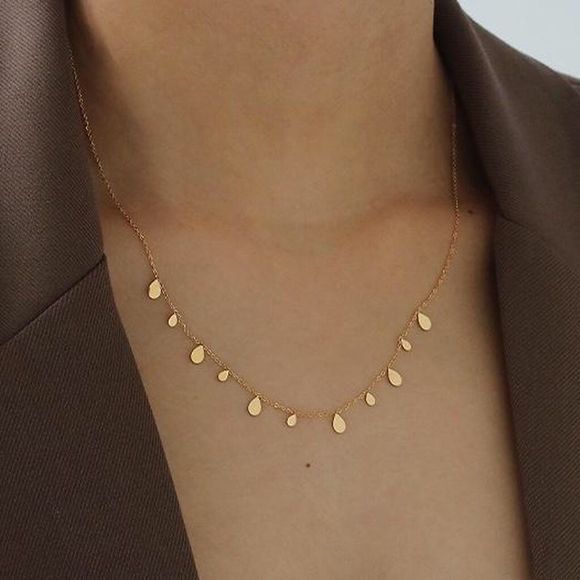 18K Gold Plated Dainty Tassel Necklace with Teardrop Shaped Gold Petals - Picture 5 of 10